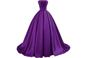 TOOWOOT Strapless Prom Dresses Long Satin Ball Gown Formal Dress for Women Evening Dress with Pockets