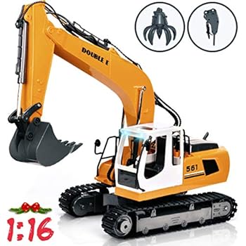 DOUBLE E 17 Channel Full Functional Remote Control Truck Metal Shovel RC Excavator with 2 Bonus Drill and Grasp