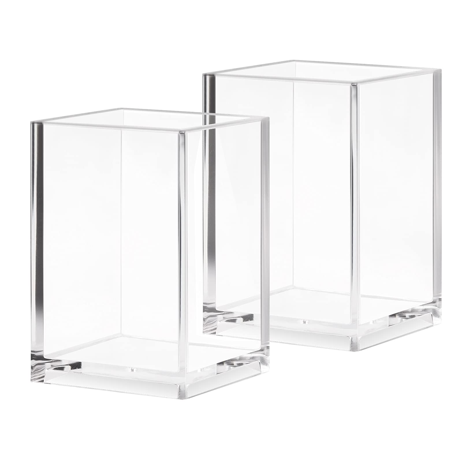 CECOLIC Acrylic Pen Holder 2 Pack Clear Pencil Holder Desk Accessories, Acrylic Pencil Cup Stationery Organizer for Office, School, Home Supplies
