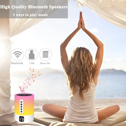 Night Light Bluetooth Speaker, White Noise Machine, Touch Bedside Lamp with Alarm Clock for Kids, Multi-Color Bedroom Table Lamp Xmas gifts for her Gifts for Teenage Girls Boys Teens Women Boyfriend