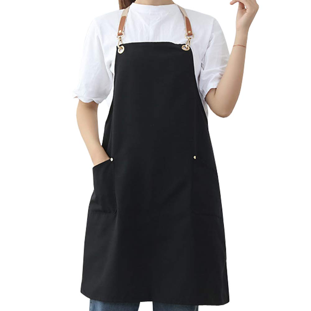 Black Aprons for Women Baker Waiter Washable Apron for Adults with Pockets 35% Polyester and 65% Cotton