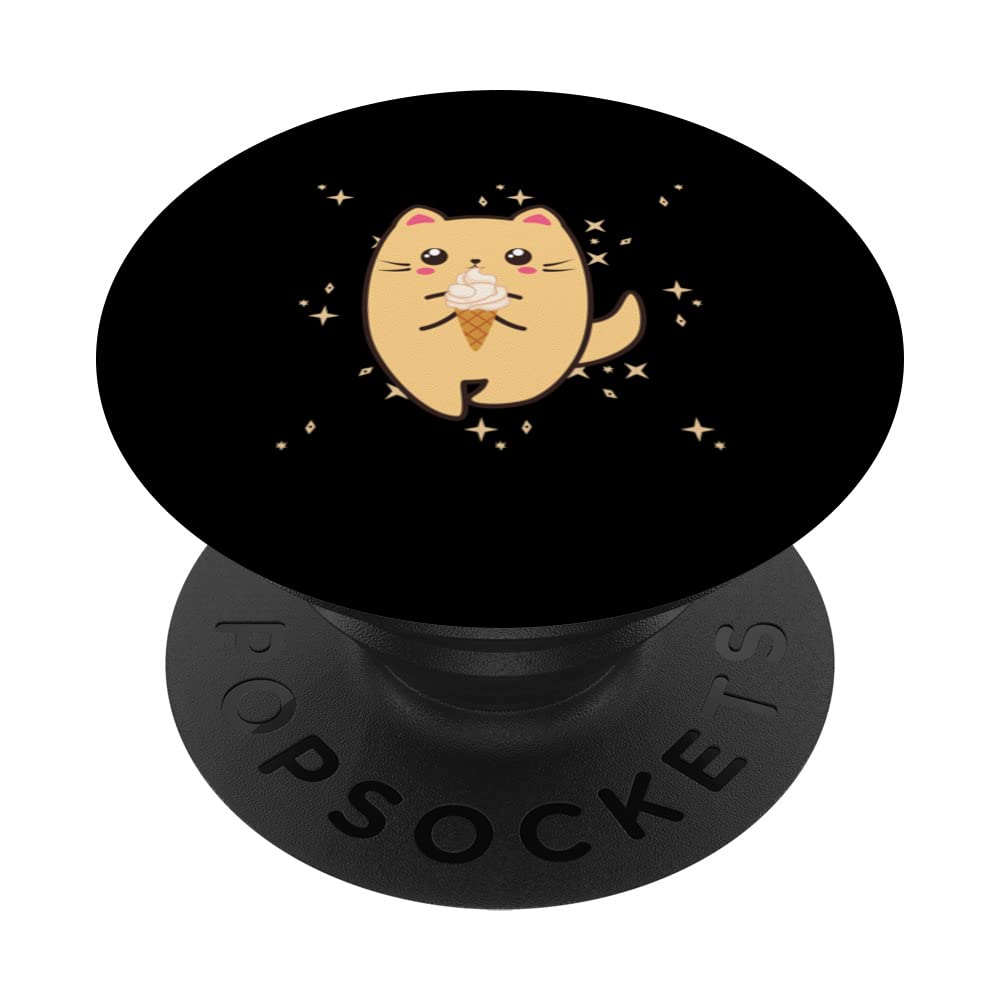 Kawaii Cute Cat Kitten With Ice Cream Meow Cat Pajamas PopSockets Swappable PopGrip