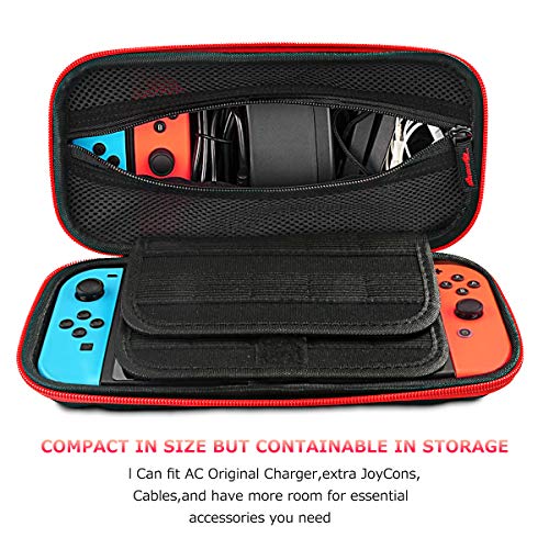 [Large Model] Carrying Case for Nintendo Switch,Leyeet 20 Game Cartridge Protective Hard Portable Travel Carry Case Fits AC Adapter Shell Pouch for Nintendo Switch Console & Accessory (Red Zipper) - Thumbnail 2