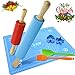 Non-Stick Rolling Pin Silicone Basting Pastry Mat Spatula Brushes Set:Combo Kit of Large and Small Dough Rollers and 2 Stainless Steel Cookie Cutters for Baking