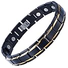 Magnetic Stainless Steel Mens Gold Black Power Element Bracelet with Strong Magnets and Free Link Removal Kit