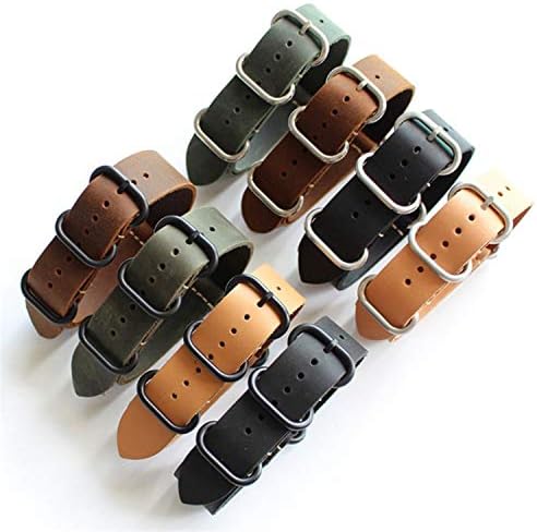 18MM 20MM 22MM 24MM 26Mm NATO Strap Genuine Leather Black Green Brown Yellow Watch Band Black Buckle/Silver Buckle NATO Straps