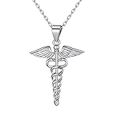 Nofade Silver Caduceus Symbol of Medicine Necklace
