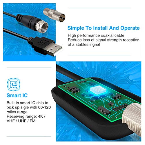 Newest Digital HD TV Antenna, 60-120 Miles Range, 14.56ft Coax Cable Indoor TV Antenna Support 4K 1080p & All Older TV's Powerful HDTV Amplifier Signal Booster - Thumbnail 6