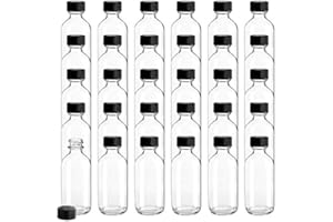 Bekith 30 Pack 2 oz Small Clear Glass Bottles, Boston Round Sample Bottles with Black Poly Cone Cap for Potion, Juice, Ginger