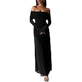 yontuxa Women Off Shoulder Bodycon Maxi Dress Long Sleeve Mesh Ruched Party Formal Wedding Guest Dresses