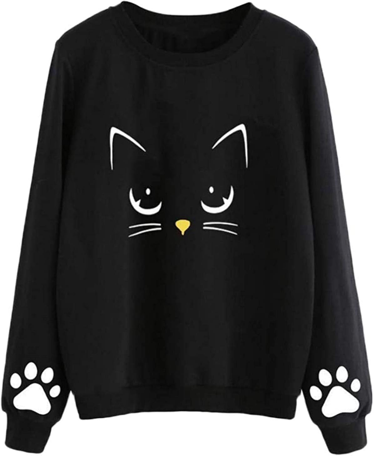 Women's Cat Print Lightweight Sweatshirt Long Sleeve Casual Loose