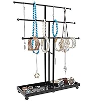 Sdcvopl Jewelry Organizer Modern Black Metal 3 Tier Tabletop Bracelet & Necklace Jewelry Organizer Display Tree Rack W/Ring Tray (Color : Black, Size : 12 W X 16 H X 4.25 D(inch))