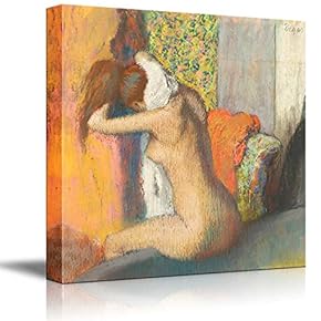 "After The Bath Woman Drying Her Neck by Edgar Degas - Canvas Art Home Art - 12x12 inches