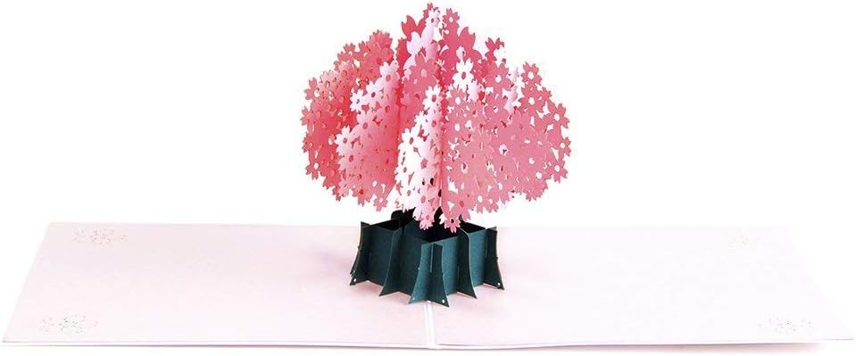 PopUpCard-18 3D Floral Pop Up Card and Envelope - Funny Unique Pop Up Greeting Card for Birthday, Mother's Day, New Year, Anniversary, Valentine, Wedding, Graduation, Thank You. Pink Blooming Tree
