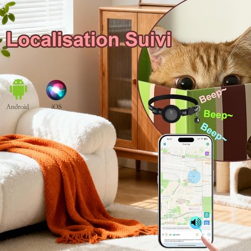 GPS Collar for Cats Compatible with iOS and Android GPS Systems for Dogs Tracking History Reproduction (7 Days) GPS Locator Dogs Waterproof Tracking (IP67) - Full Black