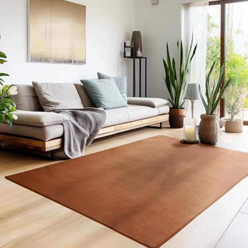 HomebyHome Teppich Wohnzimmer 240x340 cm Braun Waschbarer Kurzflor Teppiche Einfarbig Moderne Design - Küchenteppich Waschbar Extra Weich Flauschigfür