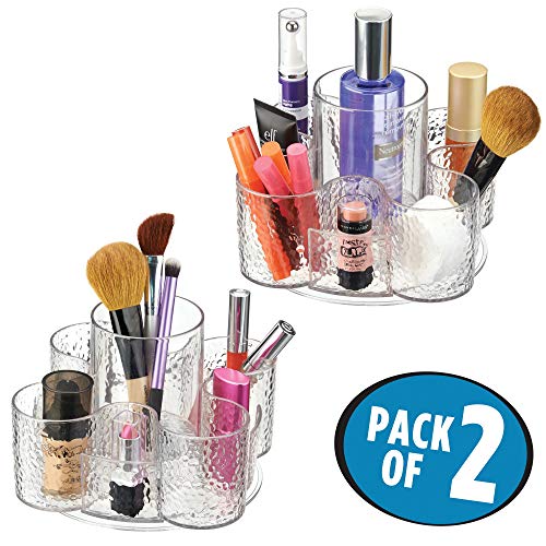 mDesign Bathroom Plastic Vanity Countertop Lazy Susan Storage Organizer Turntables Cosmetic Holders for Cosmetics Makeup Brushes Organization - Pack of 2, Clear