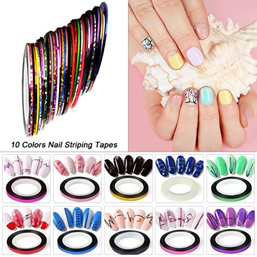 BicycleStore Nail Art Kit, Professional 3D DIY Decoration Manicure Supplies Set with 15Pcs Painting Brushes 5 Dotting Tools 2 Boxes Rhinestones 10 Striping Tapes Nail File, Sequins for Girls Women