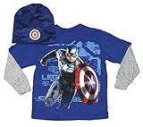Marvel Big Boys Long Sleeve T-Shirt and Beanie Fashion Combo (8, Captain America)