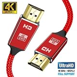 4K HDMI Cable 6ft (4K UHD HDMI 2.0 Ready) - Braided Cord - Ultra High Speed 18Gbps - Gold Plated Connectors - Ethernet & Audio Return - Video 4K 2160p HD 1080p 3D - Xbox PS3 PS4 PC TV-Red