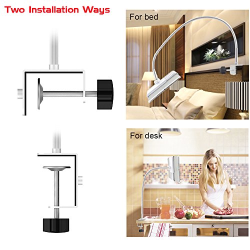 Universal Tablet Stand for Bed or Office or Kitchen, SPESSN 360 Degrees Rotation Adjustable Arm Clamp Mount Lazy Holder Extendable Stand for iPad and iPhone (Silver) - Thumbnail 6