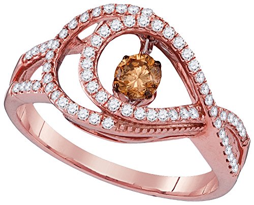 Size 6.5 - 10k Rose Gold Round Chocolate Brown Diamond Moving Twinkle Ring (1/2 Cttw)
