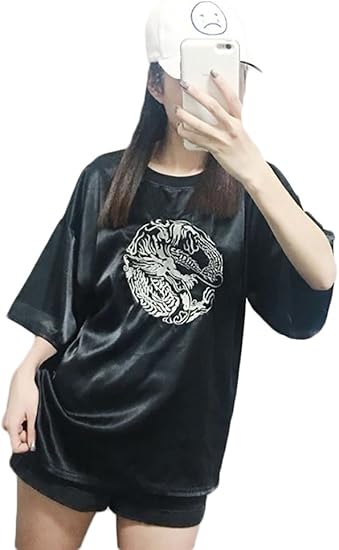Amazon Co Jp ﾊﾋﾞｰ Habille レディース ユニセックス 横須賀 半袖シャツ スカｔ 和柄 刺繍 サテン 光沢感 ストリート ファッション 韓国ファッション フリーサイズ オリジナルノベルティ付 M ブラック 服 ファッション小物
