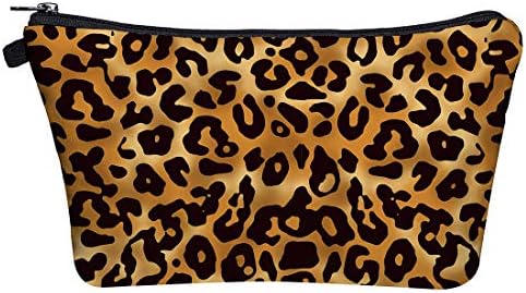 Portable Makeup Bag Organizer Travel 3D Printing Small Cosmetic Bags Zipper Pen Cases Brush Storage Pouch for Women Girls Purse (Leopard)