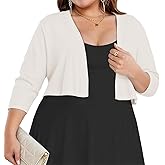 Plus Size Shrugs for Women 3/4 Sleeve Cropped Cardigan Knit Sweaters Open Front Bolero