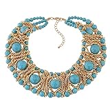 18K Gold Tone Copper Chains & Natural Stone Strands Chokers Necklaces 3 Color 16.9Inch