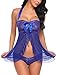 Avidlove Women Lingerie Blue Lace Babydoll Lingerie Halter Nighties Nightgown
