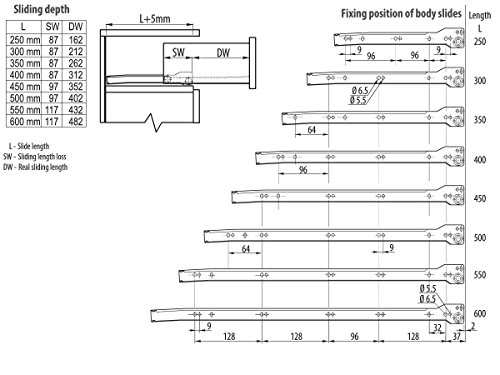 Roller Drawer Slides Runners Bottom Fix Metal White L 300mm