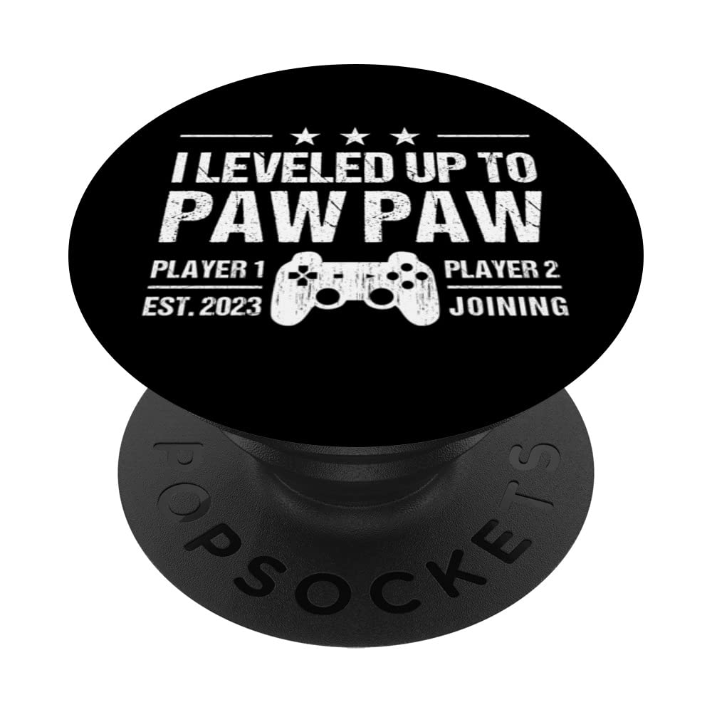 I Leveled Up To Paw Paw Est 2023 Funny New Dad Gamer Vintage PopSockets Swappable PopGrip