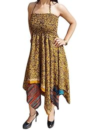 Aria Womens Sundress Recycled Sari Handkerchief Hem Two Layer Resort Holiday Halter Dress S/M
