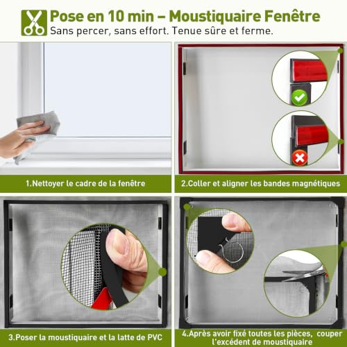MLEJU Magnetic Window Mosquito Net 110 x 130 cm Fibreglass | Strong magnetic frame, stable mounting, adjustable size DIY, easy installation, magnetic mosquito net window for roof