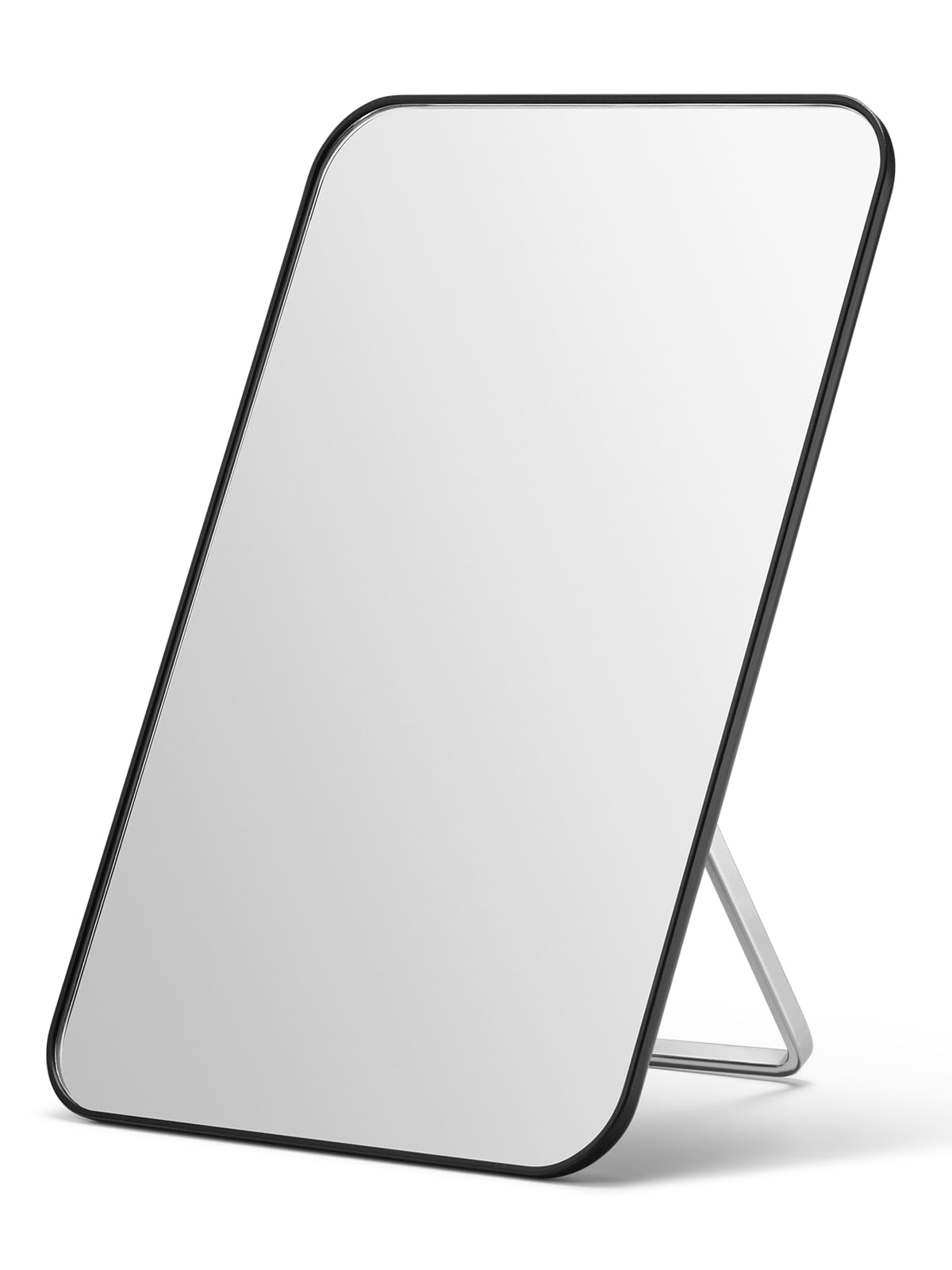 Photo 1 of OMIRO Desk Makeup Mirror, 8 x 5 inches Table Mirror with Foldable Stand and Hanging Hole for Shaving and Travelling, Black