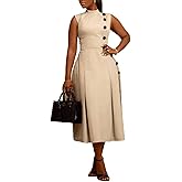 Ecirod Womens Elegant Summer Sleeveless Formal Midi Dress Mock Neck Flowy A Line Party Club Tank Long Dresses
