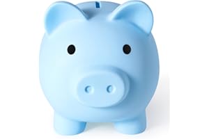 PJDRLLC Large Piggy Bank, Unbreakable Plastic Money Bank, Coin Bank for Girls and Boys, Large Size Piggy Banks, Practical Gifts for Birthday, Easter, Christmas (Blue)