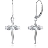 VONALA Cross Earrings 925 Sterling Silver Infinity Heart Leverback Earrings Cross Dangle Dangling Drop Earrings Religious Jewelry Christian Baptism First Communion Day Gifts for Women