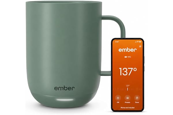 Ember Temperature Control 14oz Smart Mug 2, App-Controlled and Rechargeable Heated Coffee Cup Warmer with Intelligent LED Display, Sage Green.