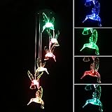 Punming Solar Wind Chime Changing Colors Solar LED Six Hummingbird Mobile Wind Chimes for Party Night Garden Outdoor Furniture Home Decoration