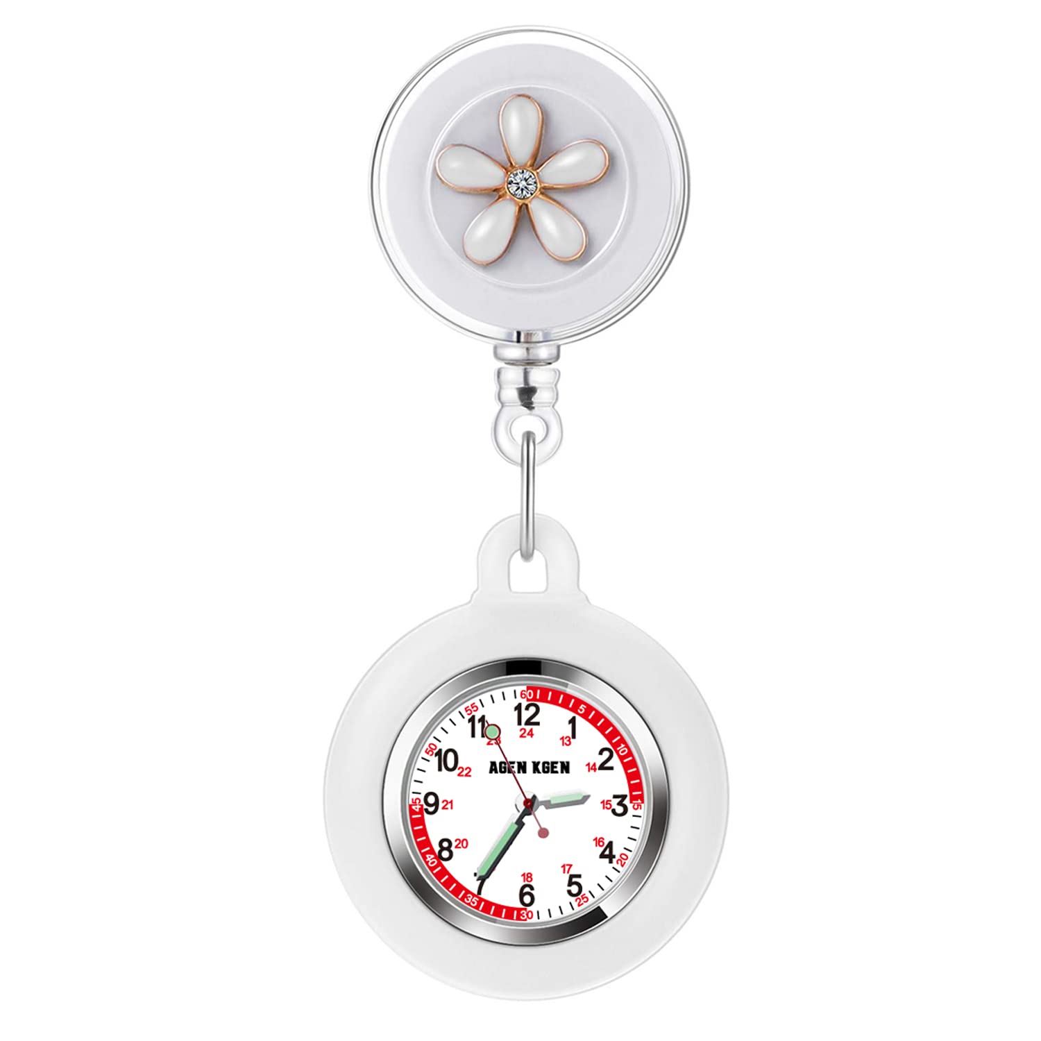 AGEN KGEN 3X Retractable Nurse Watch for Nurses Doctors, Clip-on Hanging Lapel Nurse Watch Silicone Cover Brooch Fob Pocket Watch Badge Reel