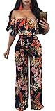 Aro Lora Women's Off Shoulder Floral Printed Cropped Wide Leg Jumpsuits Romperss X-Large Multicolor