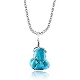 YANARA Raw Turquoise Stone Pendant Necklace Rough Natural Crystals Gemstone Dainty Jewelry For Women Chakra Energy Crystals December Birthstone Silver Plated Chain 18 inch