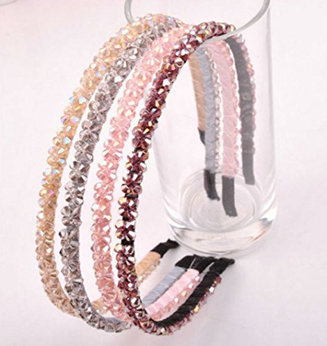 AKOAK Fashion Super Shiny Women Two Rows Grey Crystal Beads Headband Girls Headwear Rhinestone Beaded Hair Band Hair Accessories