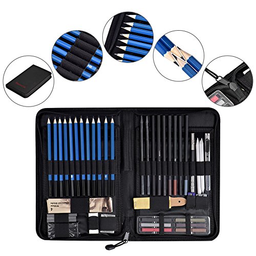 Senrob 48 Pcs Sketch& Drawing Pencil Set with Graphite& Charcoal Pencils, Erasers, Craft Knife, Sketch Book, Zippered Carry Case, Professional Art Kit for Artist, Beginner, Student, Kids & Adults - Thumbnail 2