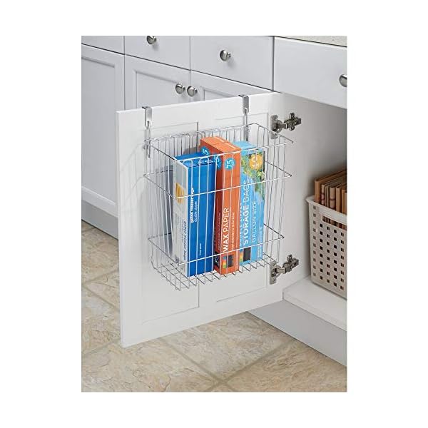 mDesign Over-the-Cabinet Wastebasket Bin or Storage Basket for Kitchen - Chrome