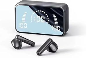 Black Wireless Bluetooth Earbuds with 5000mAh Power Bank Charging Case and LED Mirror Display