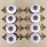 (10% OFF) SunKni 8 Pack Vintage Ceramic Knobs Handles Pulls With Metal Back Plates for Cabinet Dresser Drawer Kitchen Cupboard Closet Wardrobe Furniture Door - 2 Size of Screws (White)