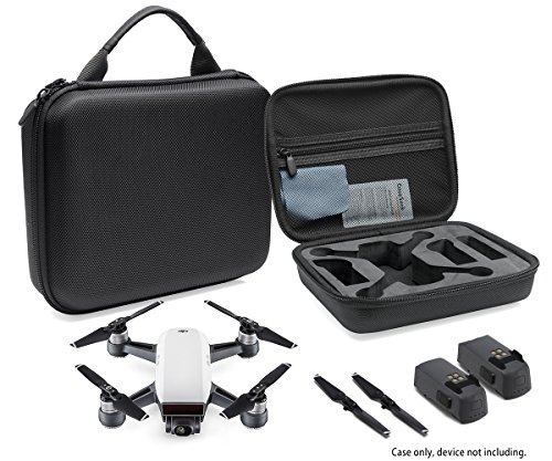 CaseSack Featured Designed Travel and Protection Case for DJI Spark Mini Quadcopter Drone, Slots for extra batteries and propellers, Mesh Pocket for USB Cable and other accessories (Black)